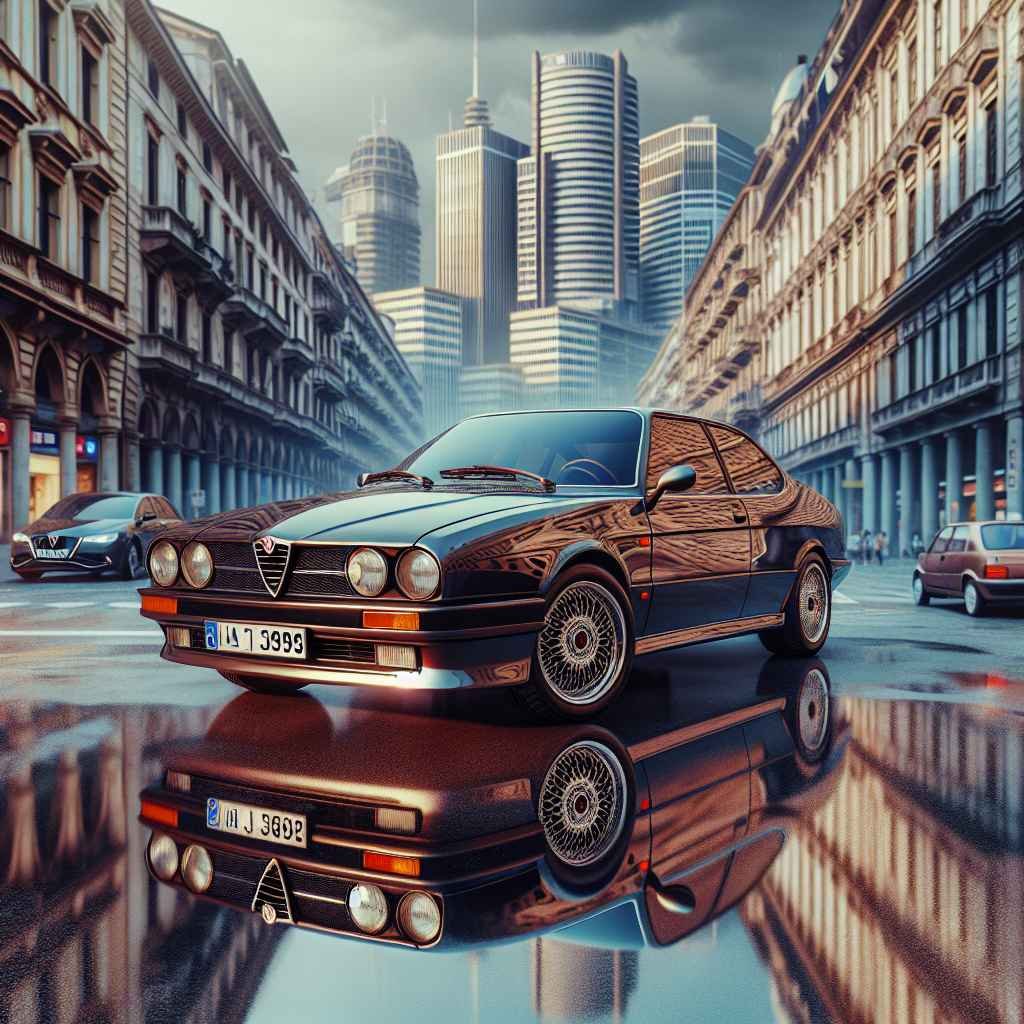 Alfa Romeo 166 parkirana, sjajna karoserija, elegancija, gradski dekor.