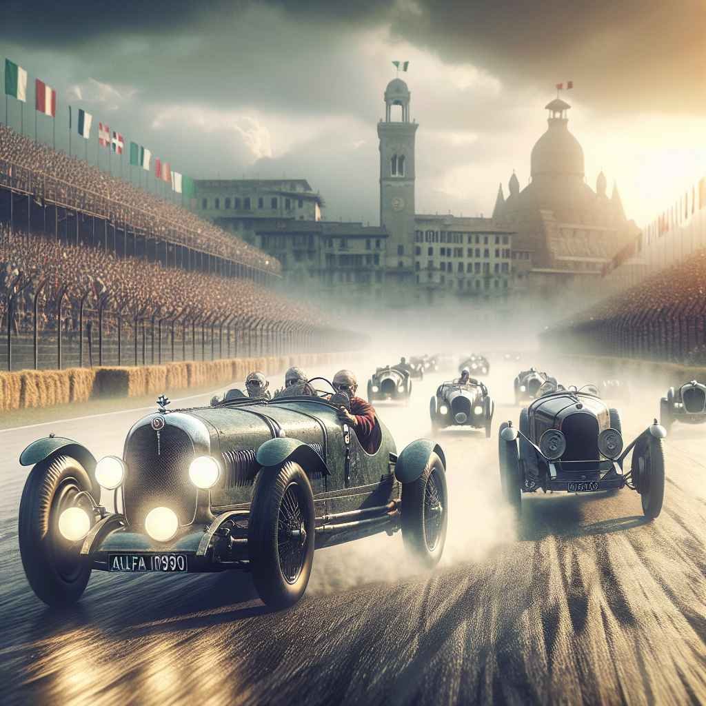 Alfa Romeo 1900 na Mille Miglia utrci, starinska, dinamična scena brzine i natjecanja.