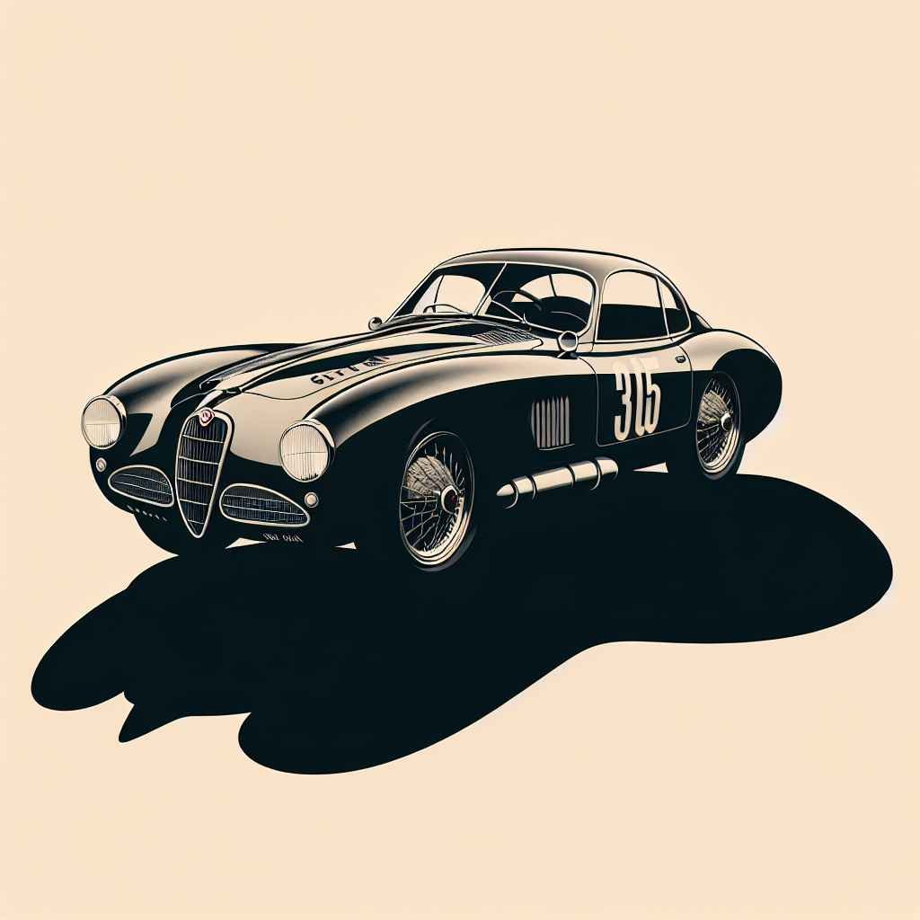 Alfa Romeo 1900 SS na ikoničnoj slici, u pokretu, elegantna silueta, klasičan auto utrkivanja, vintage utrke.