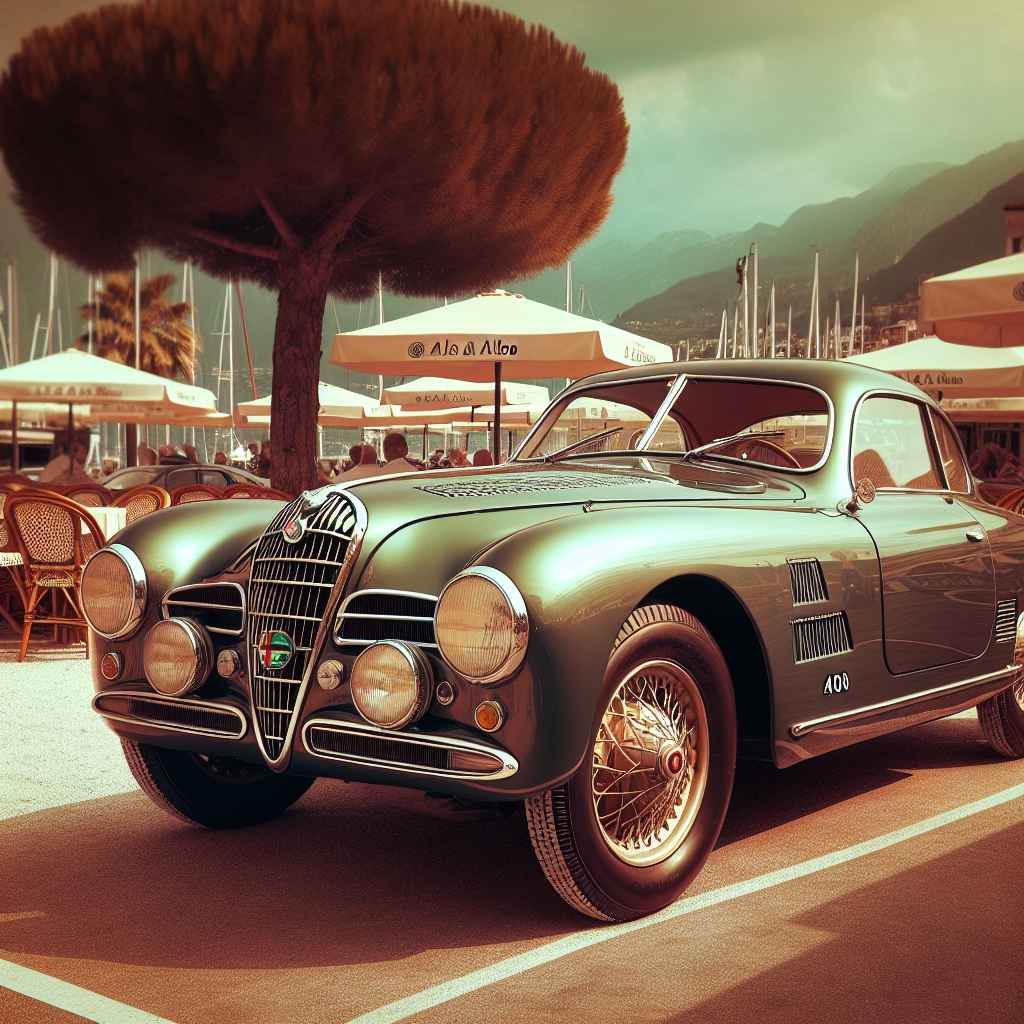 Alfa Romeo 1900 Sprint parkiran, klasična elegancija, vintage utrka ili auto show, ikoničan dizajn talijanskog automobilizma.