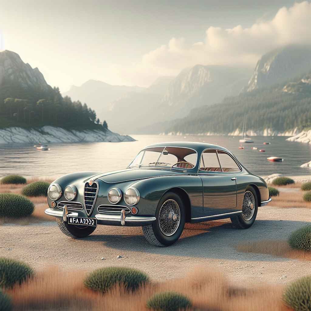 Alfa Romeo 2600 parkiran uz slikovitu obalu, klasika elegancije, reflektira prestiž i dizajnersku bezvremenost.
