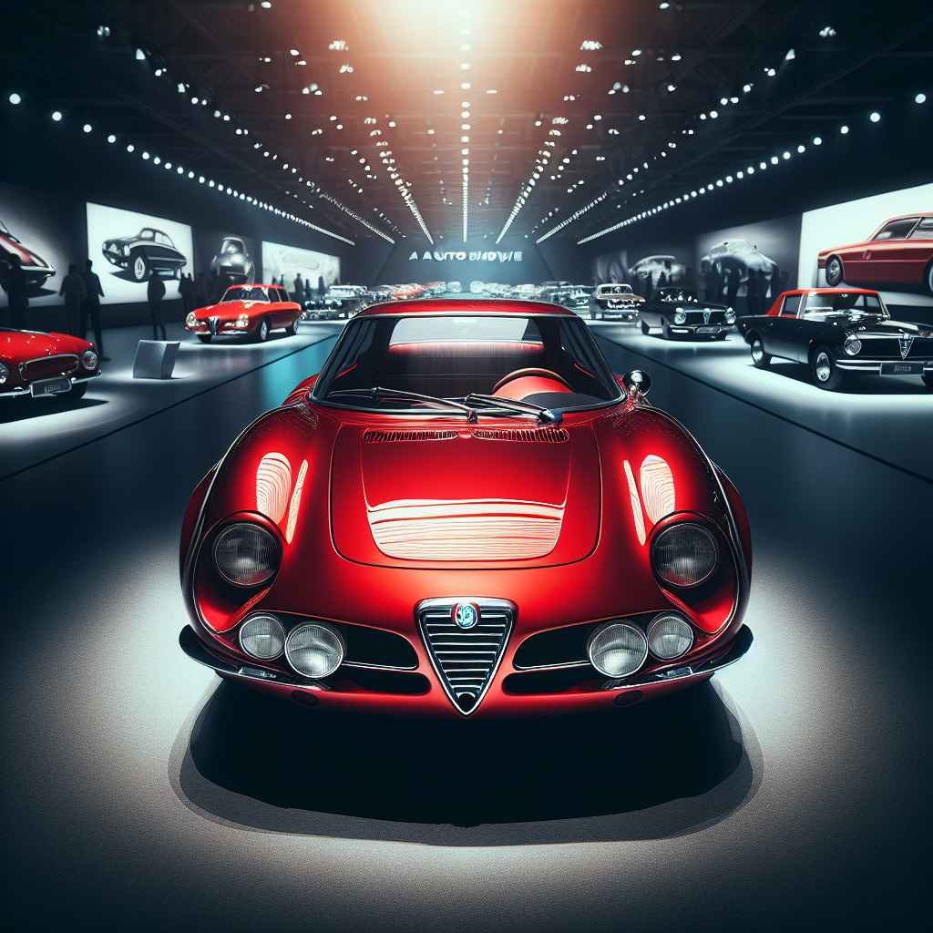 Alfa Romeo 33 Stradale, ljepota, ikoničan dizajn, klasična crvena, mišićavi oblici, auto show, foto refleksija elegancije.