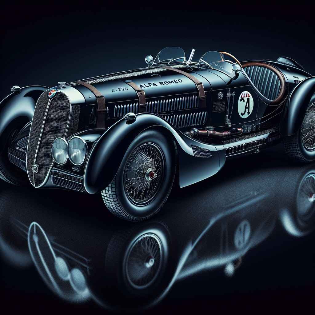 Alfa Romeo 8C parkiran, elegancija i moć, klasik, racing nasljeđe, ikoničan dizajn, historijska automobilska umjetnost.