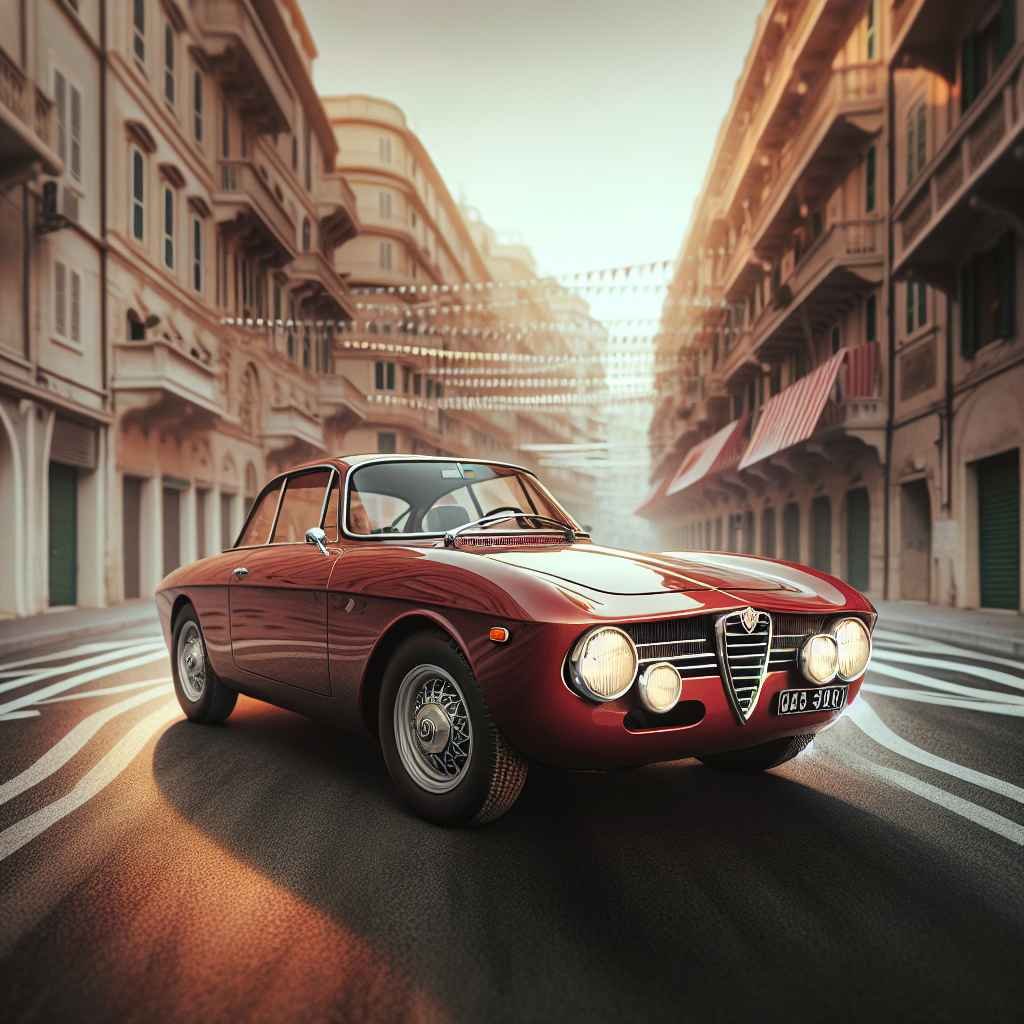 Alfa Romeo Giulia (101 105) na uličnoj stazi, klasični dizajn, elegancija, auto trkaći duh, vintage šarm.