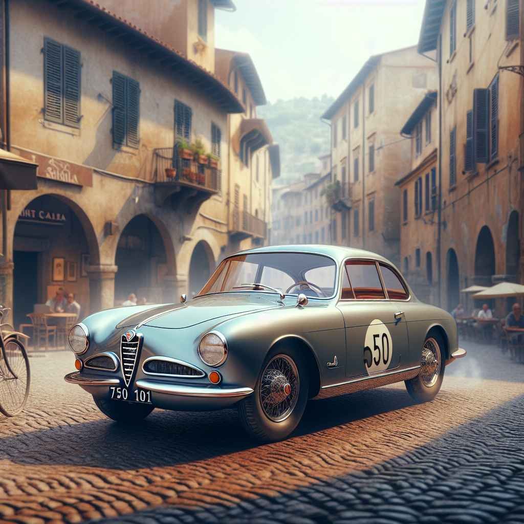 Alfa Romeo Giulietta (750 101) na slikama često prikazana klasična, elegantna, u trkama ili u scenama talijanskog filmskog neorealizma.