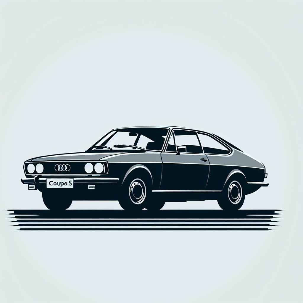 Audi 100 Coupe S elegantno na cesti, klasična linija, ikoničan dizajn, 70-ih, stilski prepoznatljiva silueta.