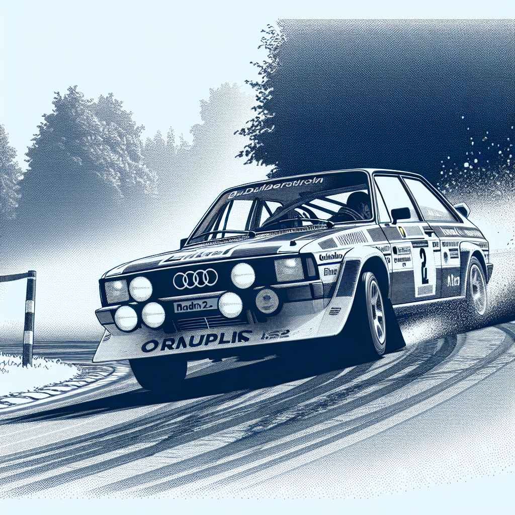Audi 90 (B1 B2) u akciji na reli utrci, zavoj, tipičan sedamdesetih dizajn, prepoznatljiv.