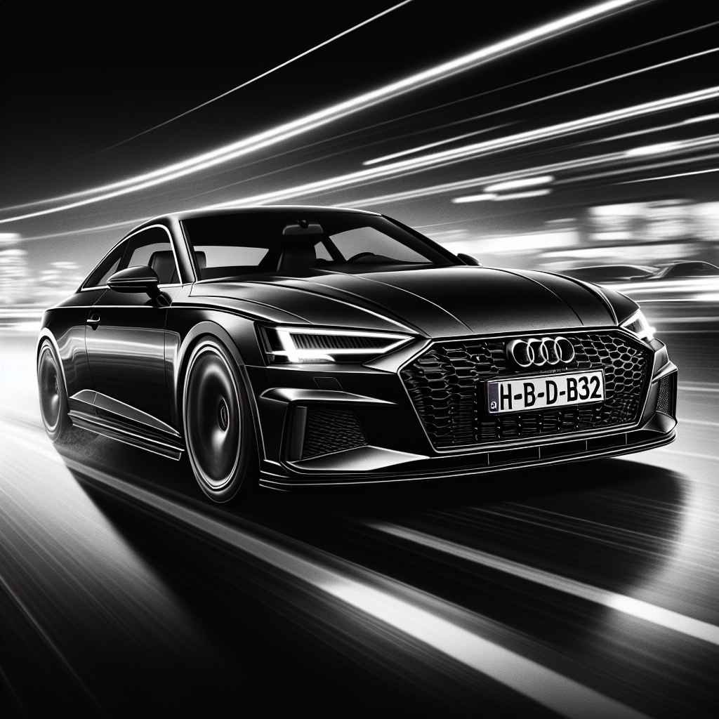 Audi Coupe (B2 B3) u dinamičnoj vožnji, često prikazan u klasičnoj elegantnoj crno-bijeloj estetici.