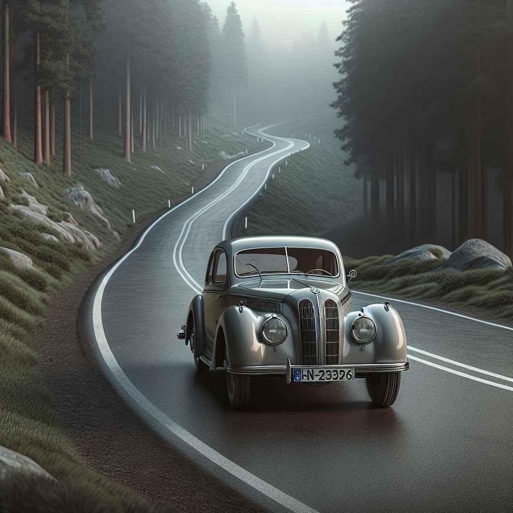 BMW 315 na zavijajućoj cesti, starinska estetika, elegancija, klasični dizajn s 1930-ih.