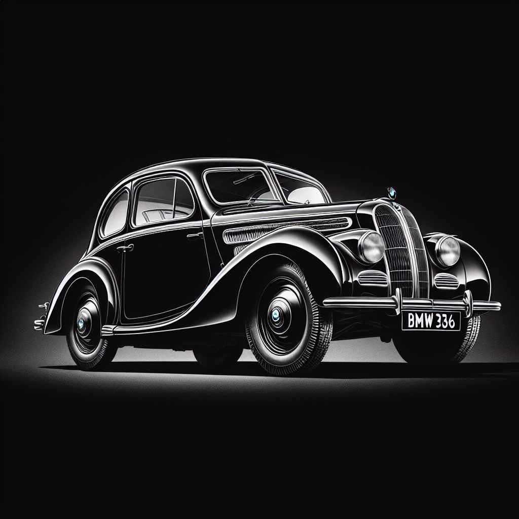 Elegantan BMW 326, starinski automobil, crno-bijela fotografija, klasičan dizajn iz 1930-ih.