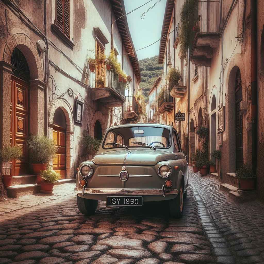 Stari Fiat 1100 parkiran na uskoj ulici talijanskog slikovitog gradića, odiše šarmom starog svijeta.