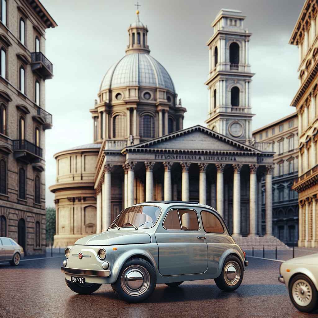 Fiat Cinquecento parkiran pored povijesnih zgrada, simbol talijanskog stila i kompaktnosti gradskog života.