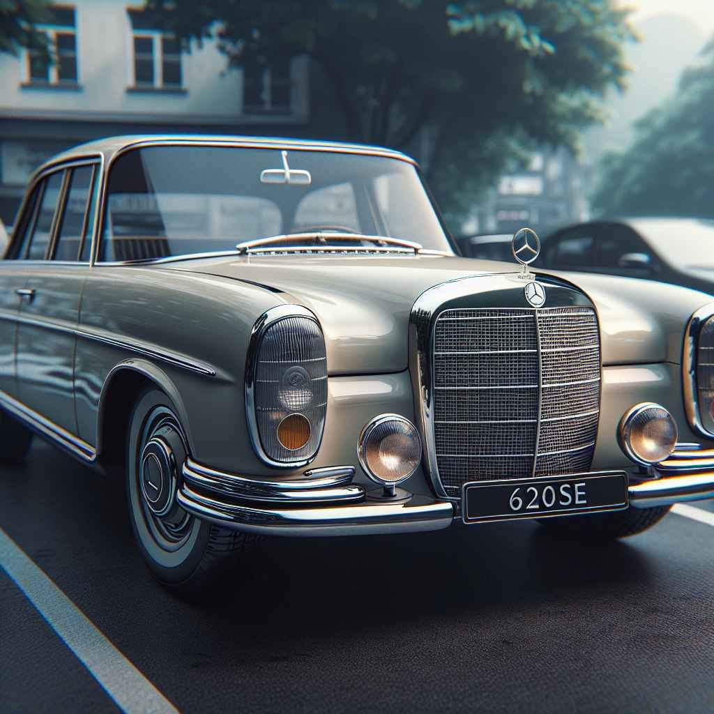 Mercedes-Benz 220SE (W111) elegantan, parkiran, klasičan dizajn, ikonični okrugli farovi, simbol luksuza i kvalitete starog vremena.