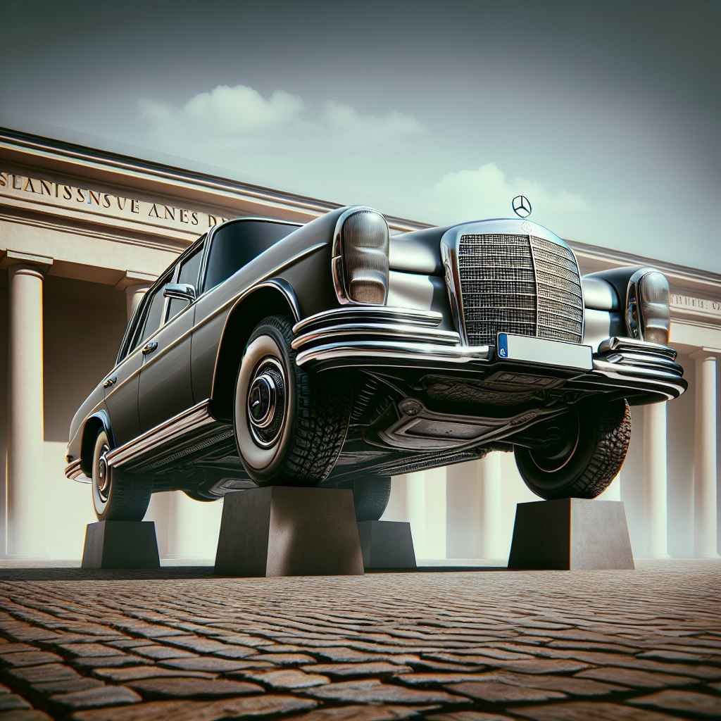 Mercedes-Benz 600 (W100) parkiran, uzdiže se, izgleda impozantno, često vezan za slavne osobe, luksuznost i moć.
