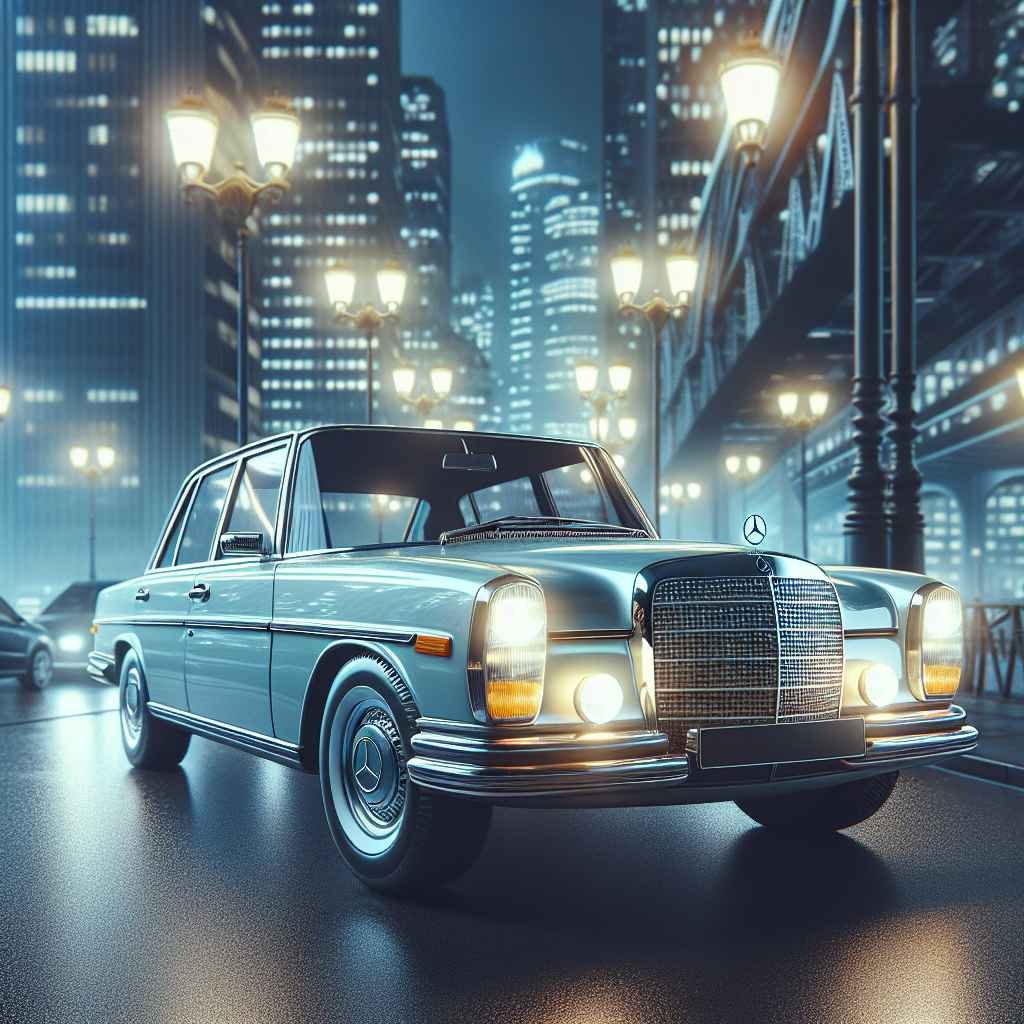 Mercedes-Benz W123 parkiran na cesti, elegantan dizajn, simbol trajnosti i pouzdanosti, klasik automobilske industrije.