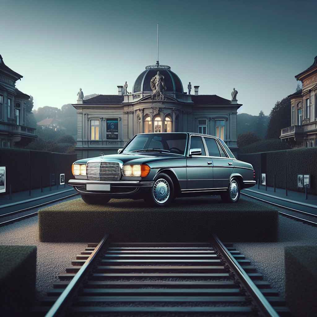 Mercedes-Benz W124 elegantno parkiran, klasik, prepoznatljiva silueta, ikoničan dizajn, statusni simbol, fotografija izdašna historijom.