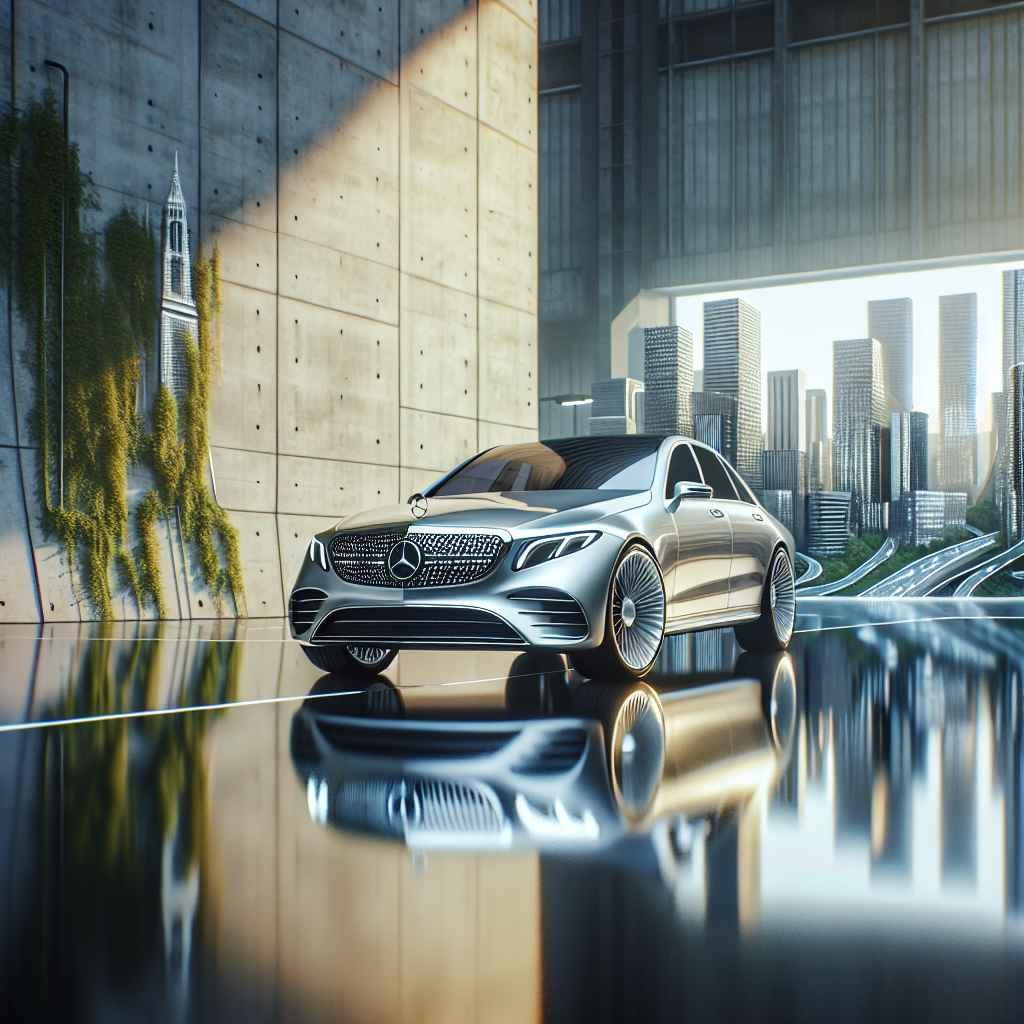 Mercedes-Benz W220 sjaji srebrno, odražava prestiž i inovaciju, usredšćeno u slikovitom, urbanom ili prirodnom pejzažu.