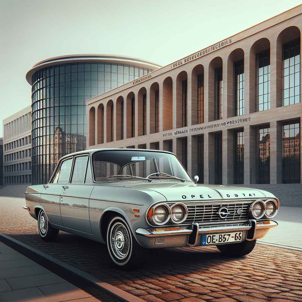 Opel Diplomat parkiran ispred zgrade, čist, klasičan dizajn, predstavlja njemački inženjerski prestiž 1960-ih.