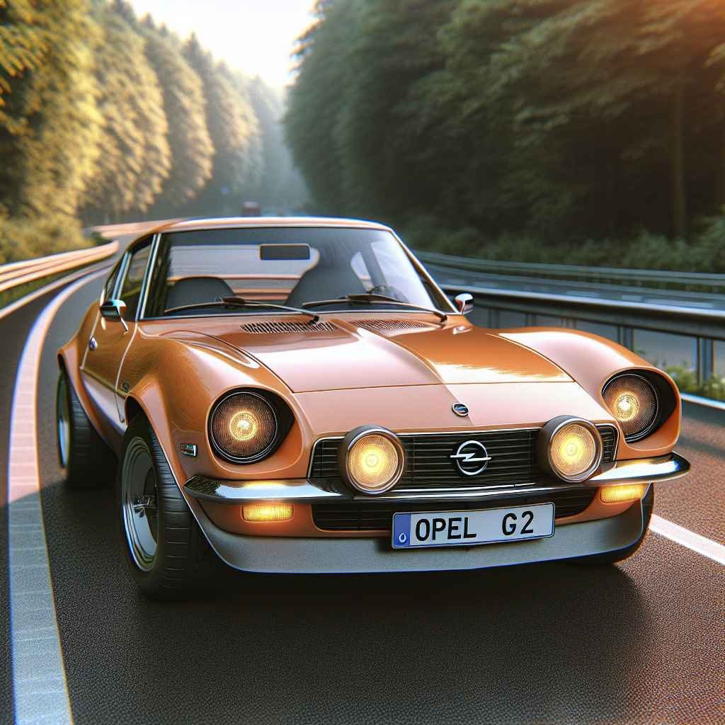 Opel GT (B) na cesti, klasičan, okrugli farovi, sportski dizajn, ikoničan styling 70-ih.
