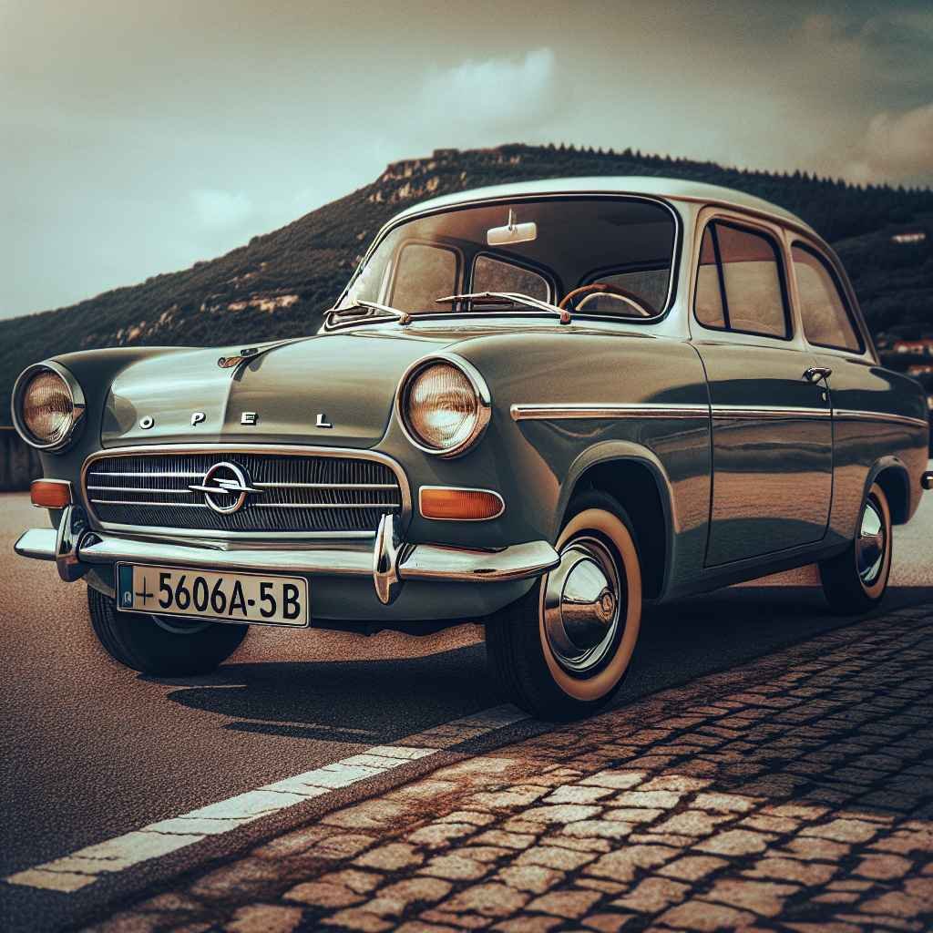 Opel Kadett (A B) parkiran uz cestu, vintage stil, klasična estetika, kromirani detalji, značajna povijest automobila.