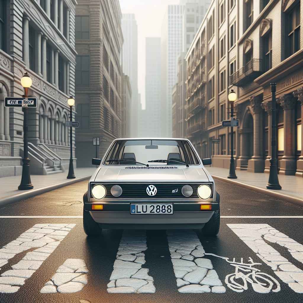 Volkswagen Jetta Mk2 parkiran, klasičan gradski prizor, osamdesete, čist dizajn, ikoničnost, jednostavnost.